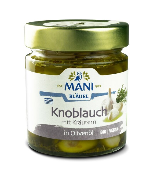 Mani Knoblauch in Olivenöl mit Kräutern, 185 g Gla