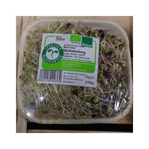 Bio Sprossen Salat-Mischung Alfalfa + Mungobohnen + Linsen + Rettich regional 75g