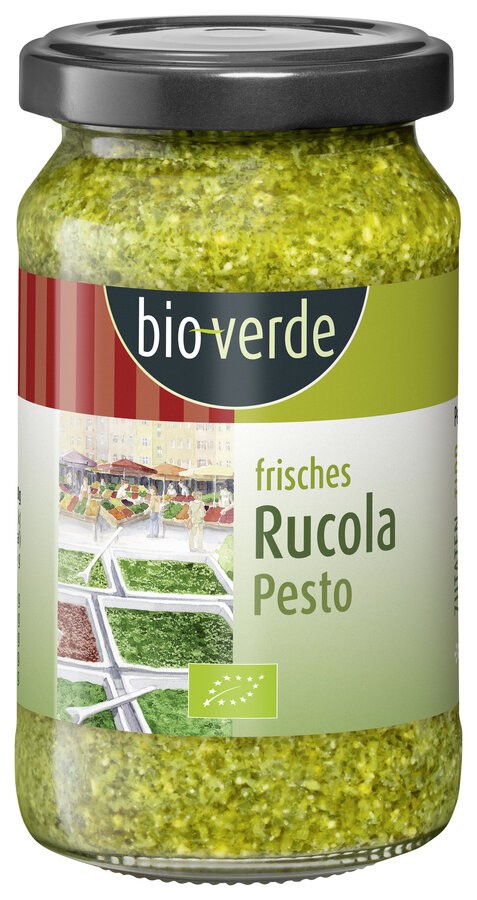 Hol dir ein Stück Italien nach Hause mit dem bio-verde Rucola Pesto. Dieses Glas steckt voller Geschmack, kombiniert frische Kräuter, knackige Nüsse und feinsten Hartkäse zu einer aromatischen Sauce, die jede Mahlzeit bereichert. Ideal für Pasta, als raffinierter Brotaufstrich oder zum Aufpeppen deiner Salate – dieses Pesto ist ein echter Allrounder in der Küche. Mit bio-verde Rucola Pesto zauberst du im Handumdrehen kulinarische Highlights, die nach mehr schmecken.