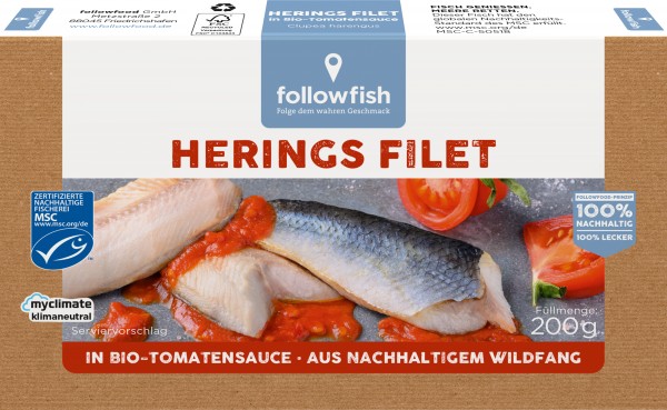 followfish Heringfilet in Bio-Tomatensauce, 200 gr Dose