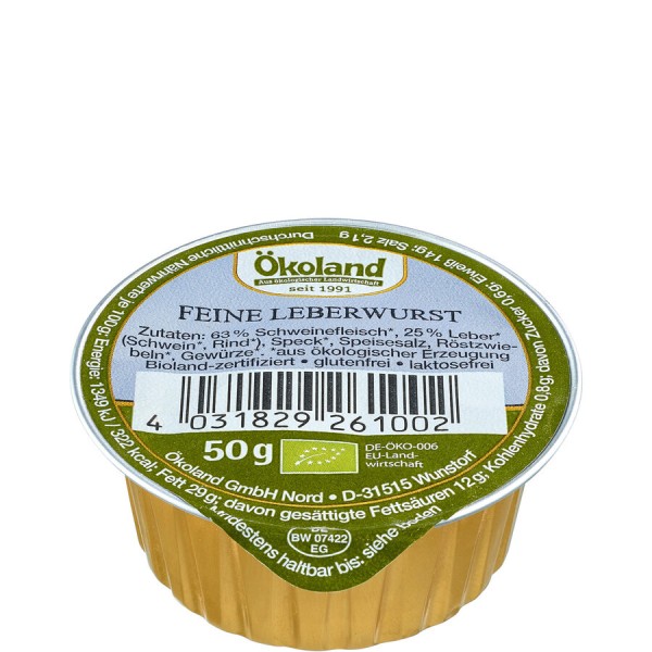 Ökoland Feine Leberwurst, 50 gr Schale