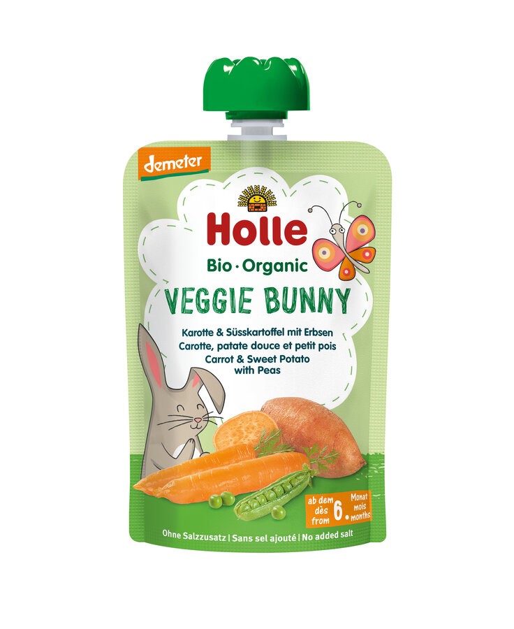 Genieße mit Holle Veggie Bunny eine köstliche Kombination aus Karotte, Süßkartoffel und Erbsen. Dieses feine Püree, hergestellt aus 100% Gemüse in Demeter-Qualität, ist ideal für Groß und Klein. Egal ob zu Hause oder unterwegs, es bietet eine praktische Lösung für die kleine Zwischenmahlzeit. Holle Veggie Bunny ist dein Begleiter für jeden Tag, der mit seiner Qualität und dem einzigartigen Geschmack überzeugt.