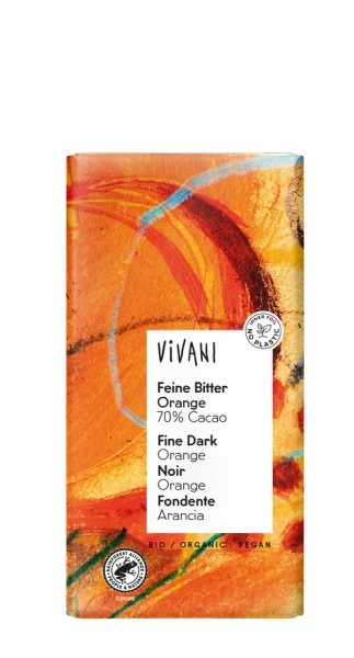 Vivani Feine Bitter Orange Schokolade 70%, 100 gr