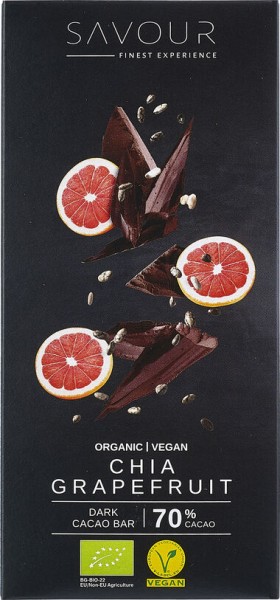 SAVOUR Dunkle Schokolade, Chia &amp; Grapefruit, vegan, 70 g Packung