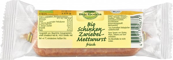 Buchonia Bio Schinken-Zwiebel-Mettwurst, 125 gr