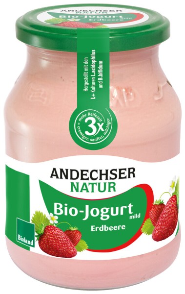 Andechser Natur Jogurt mild Erdbeere, 500 gr Glas