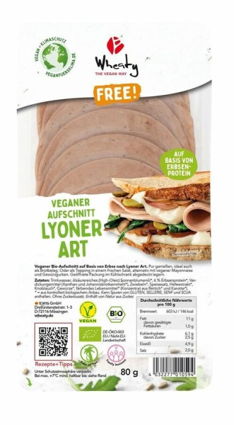 Wheaty Veganer Aufschnitt Lyoner Art, 80 g Stück