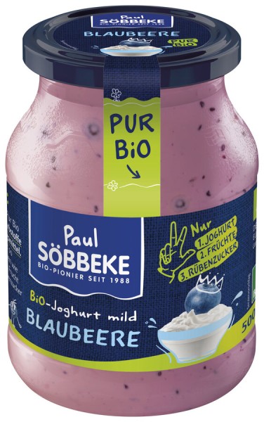 Söbbeke Joghurt Pur Blaubeere, 500 gr Glas ohne Ar
