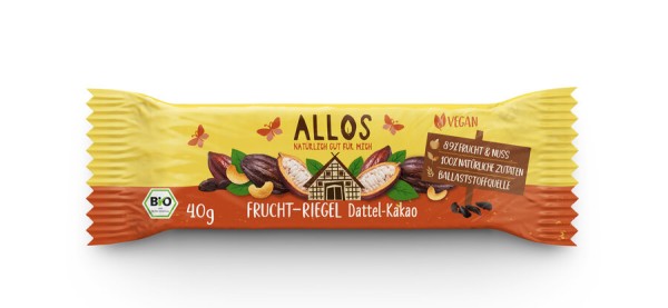 Allos Frucht-Riegel Dattel Kakao, 40 g Stück