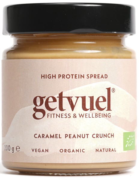 getvuel Caramel Peanut Crunch High Protein Spread, 200 g Glas