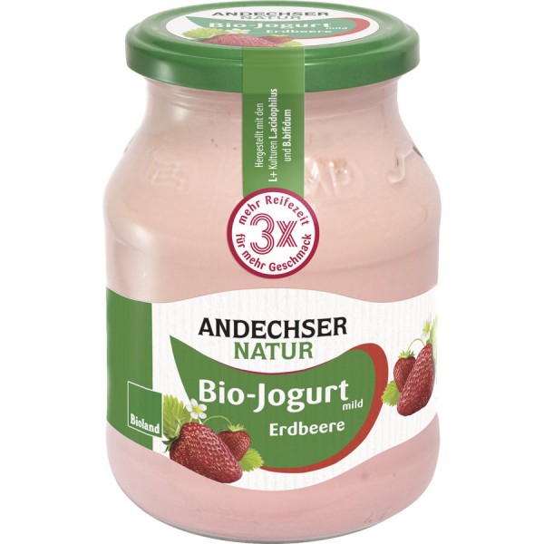 Andechser Natur Jogurt mild Erdbeere, 500 gr Glas