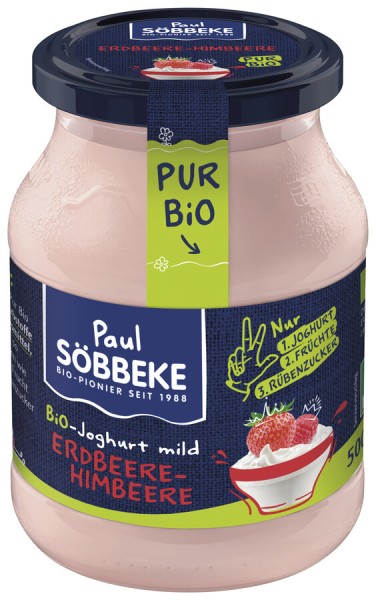 Söbbeke Pur Joghurt Erdbeere-Himbeere, 500 gr Glas