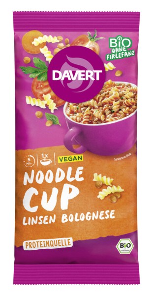 Davert Noodle-Cup Linsen Bolognese, 65 g Packung