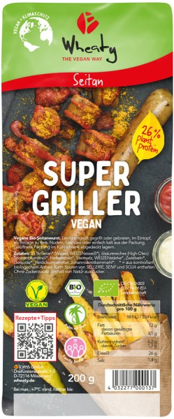 Wheaty Super Griller Vegan, 200 gr Packung