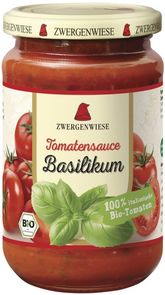 Zwergenwiese Tomatensauce Basilikum, 340 ml Glas