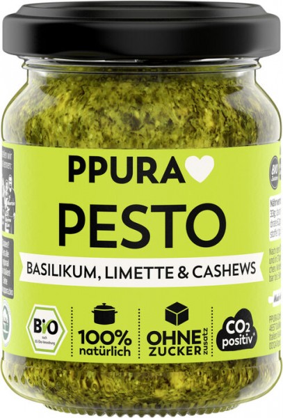 PPURA Pesto Basilikum, Limette &amp; Cashews, 120 gr Glas