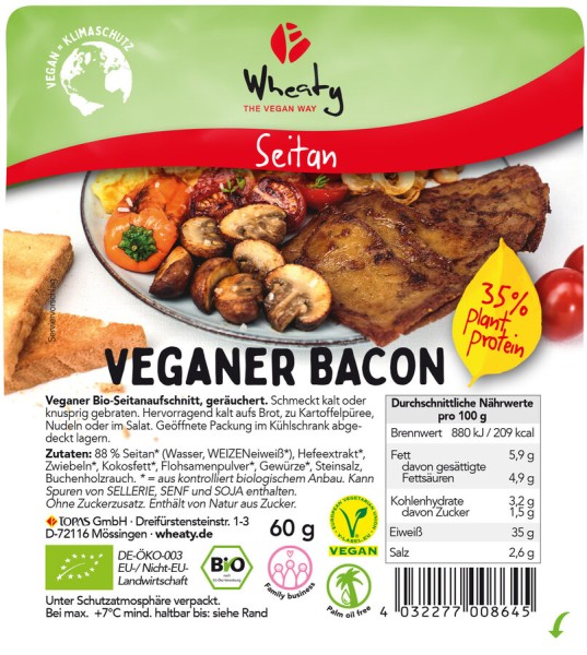Wheaty Wheaty Veganer Bacon, 60 gr Packung