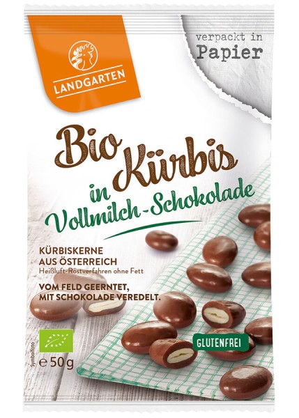 Landgarten Kürbis in Vollmilch-, 50 gr Beutel