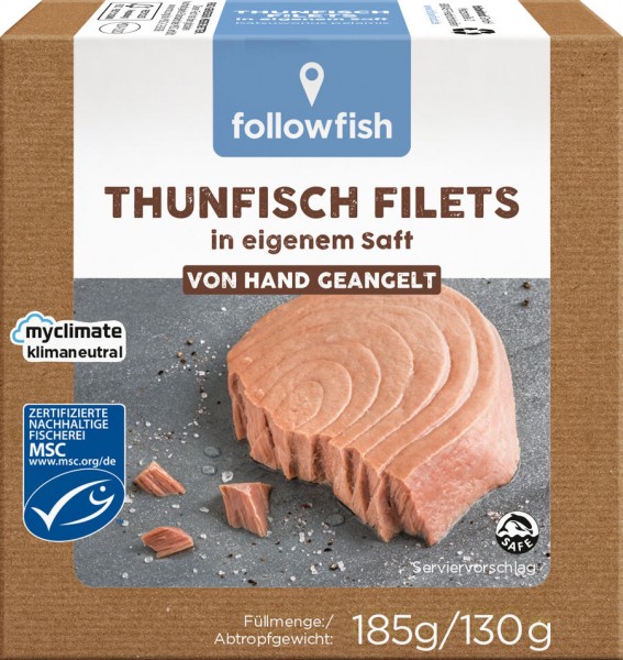 followfish Thunfisch Filets in eigenem Saft, 185 gr Dose (130 gr)