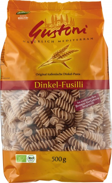 Dinkel-Fusilli, bronze, 500 gr Packung -hell-