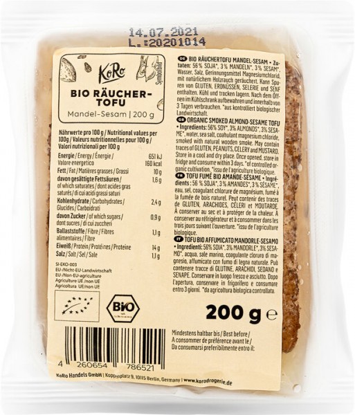 KoRo Räuchertofu Mandel-Sesam, 200 gr Packung