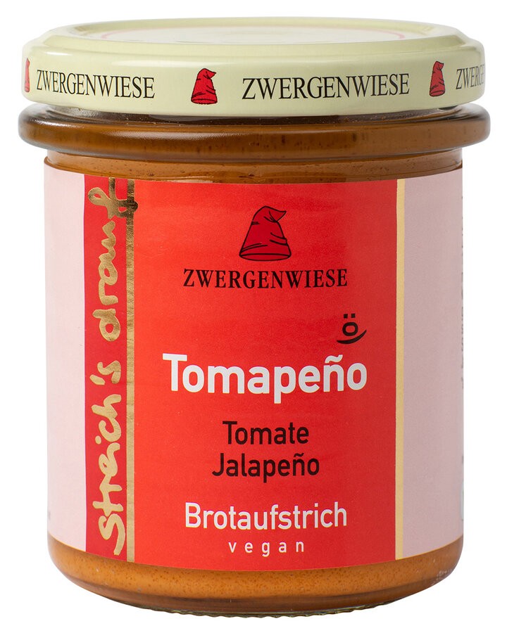 Mit Zwergenwiese streichs drauf Tomapeño erlebst du eine Geschmacksexplosion, die deine Brotzeit auf ein neues Level hebt. Jedes 160g Glas bietet die perfekte Mischung aus Tomatenfrische und der pikanten Schärfe von Jalapeños. Ideal, um deinen Mahlzeiten eine besondere Note zu verleihen. Ob als Dip, Brotaufstrich oder Geheimzutat – Tomapeño garantiert ein unvergleichliches Geschmackserlebnis und bringt Abwechslung in deine Küche.