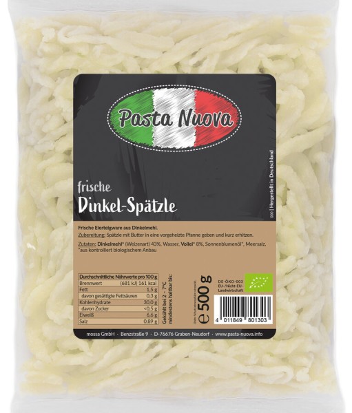 Pasta Nuova Dinkel Spätzle, 500 gr Beutel