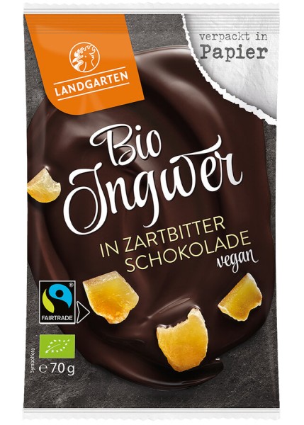 Landgarten Ingwer in Zartbitter-Schokolade, 70 gr