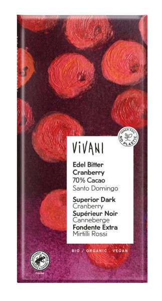 Vivani Edel Bitter Cranberry 70%, 100 g Stück