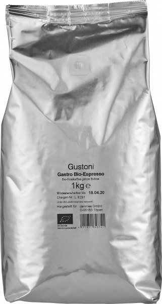 Gustoni Gastro Espresso, ganze Bohne, 1 kg Packung Profi-Bohne für Gastro-Vollautomaten (z.B. WMF),