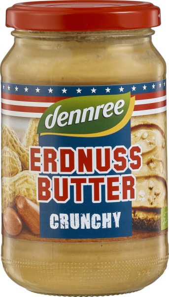 dennree Erdnussbutter Crunchy, 350 gr Glas
