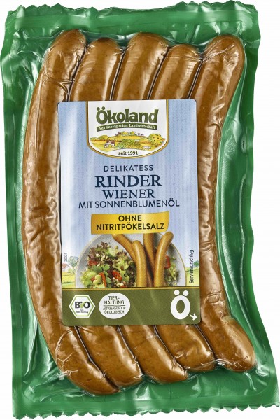 Ökoland Bio Delikatess Rinder-Wiener, 200 gr Packung