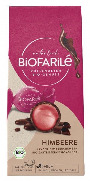 BIOFARILé Vegane Himbeerecreme in Zartbitterschokolade, 100 g Stück