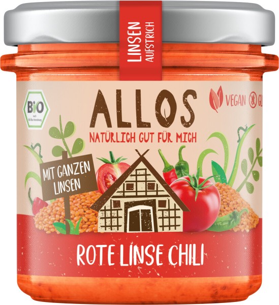 Allos Linsen-Aufstrich Rote Linse Chili, 140 gr Gl