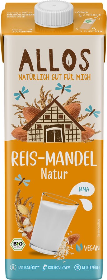 Allos Reis Mandel Drink, 1 ltr Packung - Reis-Mandel Natur Drink