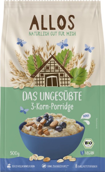 MHD 24.04.2024 Allos Der Ungesüsste 3-Korn-Porridge, 500 g Packun