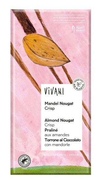 Vivani Mandel Nougat Crisp, 80 g Stück