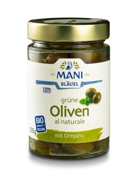 Mani Grüne Oliven al Naturale, 205 gr Glas